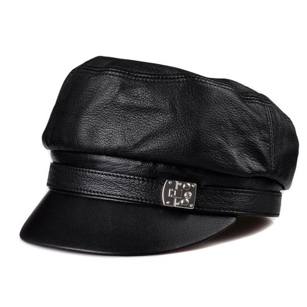 

berets 2021 female male autumn winter real leather army flat hat outdoors warm leisure cap man women big size military caps 55-60cm, Blue;gray