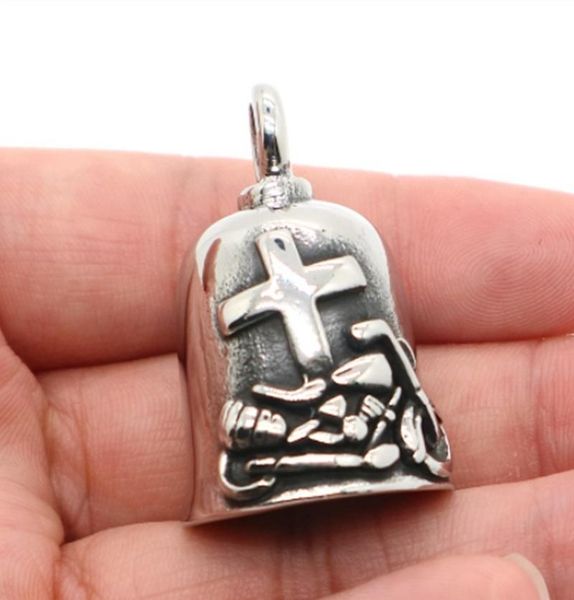 

pendant necklaces fashion mens cool motorcycle cross polishing biker rider heavy bell necklace, Silver