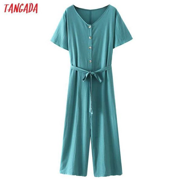 

tangada women summer solid loose beach jumpsuit with slash short sleeve female casual jumpsuit da60 210609, Black;white