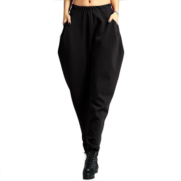 

women's pants & capris autumn and winter feet harlan elastic black waist loose large size casual collapse trousers, Black;white