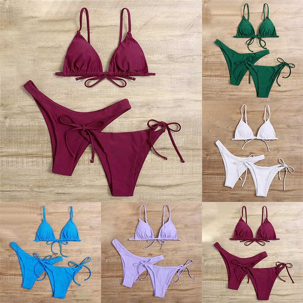 

2021 bikini solid color three piece swimsuit for ladi, White;black