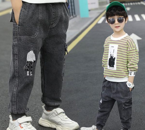 

jeans children's jeans, boys' style trousers, embroidery printing, big baby pants, harem, Blue