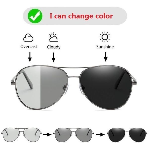 

sunglasses pochromic men polarized driving pilot chameleon vintage sun glasses women male change color day night vision uv400, White;black