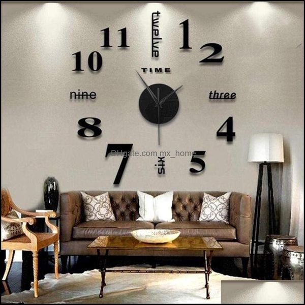 Woonkamer Badezimmer Deko Wanduhren Home Decor Gartenuhr Schreibtisch Tisch Framellose Diy Mute 3D Spiegeloberfläche Aufkleber Büro Dekor Aufkleber Woonkamer Badezimmer Deko