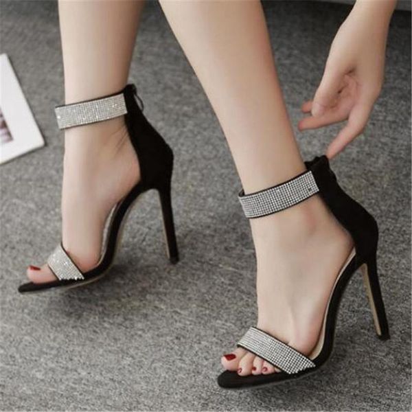 

feiyitu 2021 women fashion crystal shoes sandals fish mouth shiny rhinestone super high heels 11 cm black beige