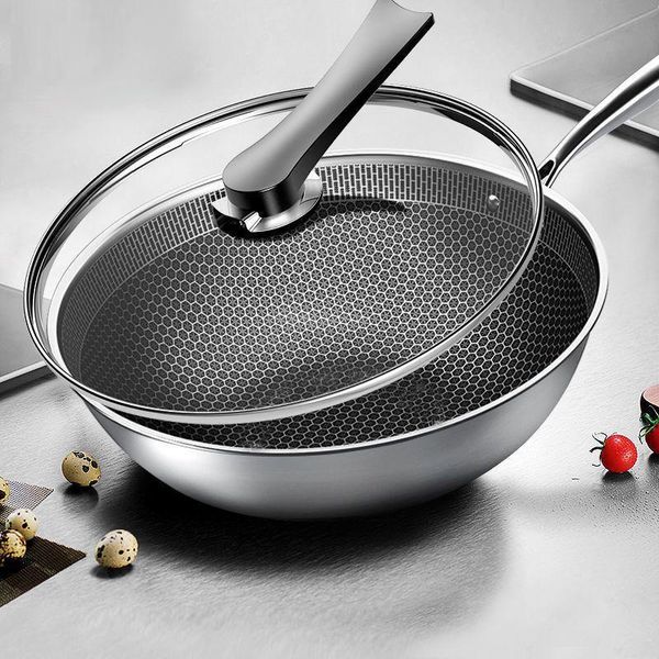 

single screen 410 cellular stainless steel pot home non-stick pan with uncoated titanium frying pans