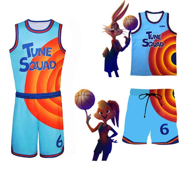 

kids space jam 2 jersey cosplay basketball uniform james costume sets tune squad 6 legacy sportswear basket t-shirt shorts, Black;red