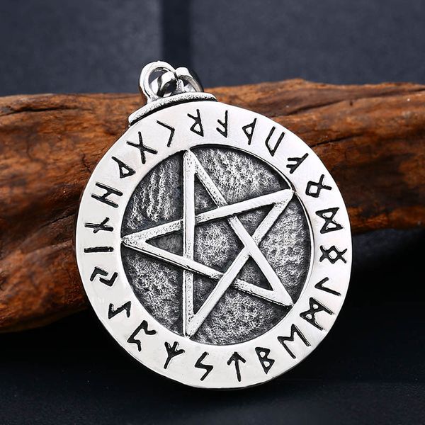 Vintage erkek Paslanmaz Çelik Kolye Kolye İskandinav Viking Runes Pentagramı Pentagram Koruma Muska Yıldız Charm Top Zinciri