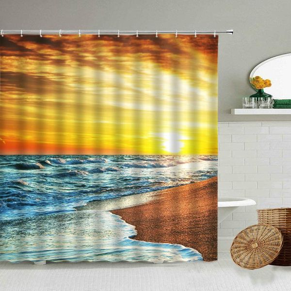 

sunset dusk sea scenery shower curtain beach ocean wave natural landscape bathroom with hook accessories waterproof curtains