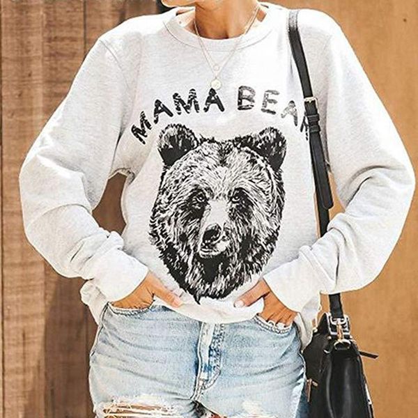 

women's hoodies & sweatshirts autumn fashion ladies long sleeve solid color bear printing female casual loose hipster hoodie, Black