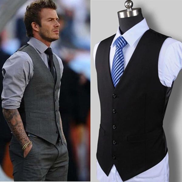 

men's vests 2021 fashion boutique cotton solid color casual suit vest black gray formal businss wedding dress, Black;white