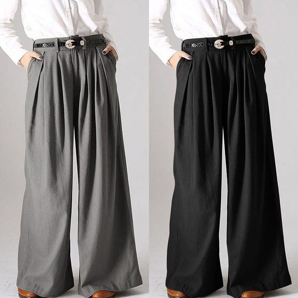 

women's pants & capris zanzea women casual cotton long trousers office ladies wide leg loose solid pockets bottoms plus size streetwear, Black;white
