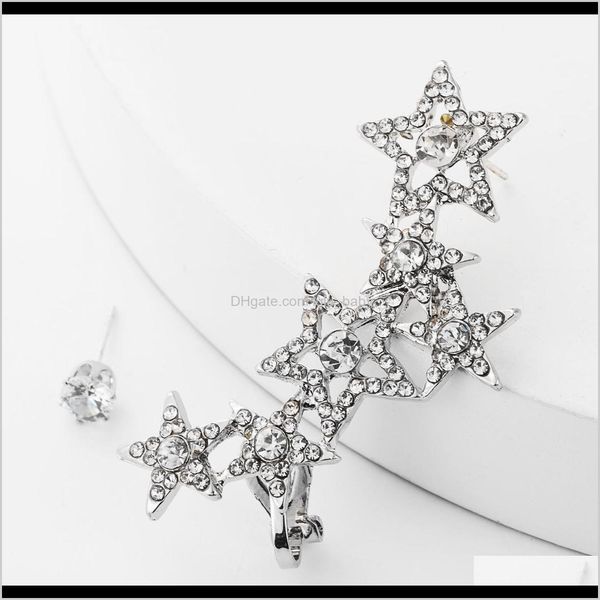 Charm Jewelry Drop Delivery 2021 Moda coreana multistrato diamante strass stella a cinque punte orecchini asimmetrici e semplici paraorecchie Qtoa