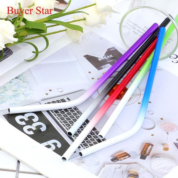 

drinking straws 12pcs color gradient stainless steel straight reusable bent metal straw with 3 cleaner brush set party bar acces