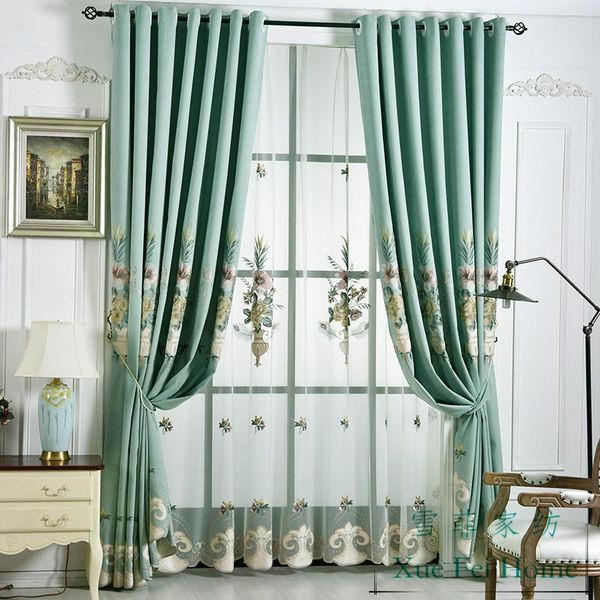 

embroidered curtains,curtains for living room bedroom curtains, blue and green small fresh vase curtains curtain & drapes