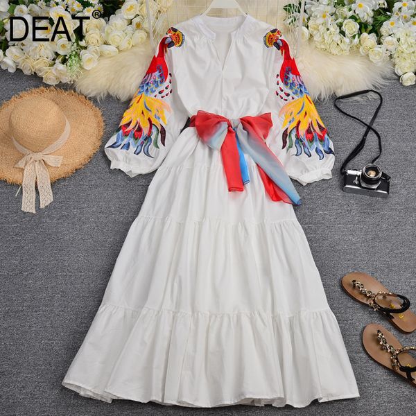 

v-neck collar long sleeve national style phoenix embroidery dress with big swing women spring and summer gx1069 210421, Black;gray