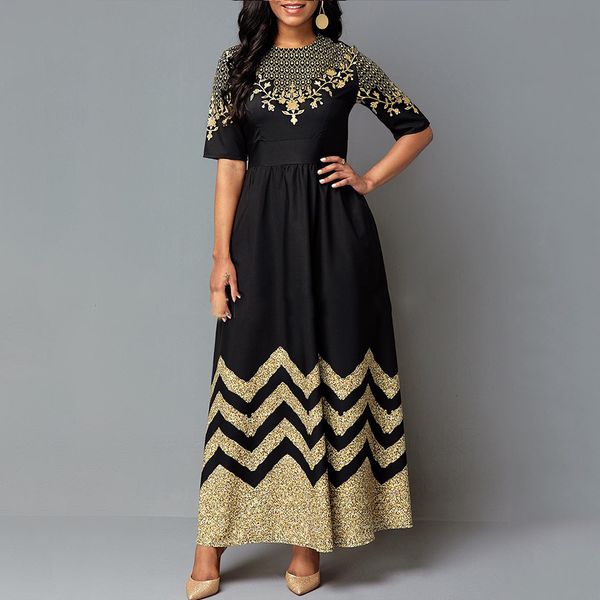 

factoryzam3 print medium sleeve elegant dress women's ethnic, White;black