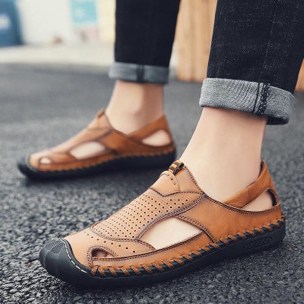 

sandals siddons 2021 fashion men summer casual shoes leather flats man footwear male breathable sandalias hombre, Black