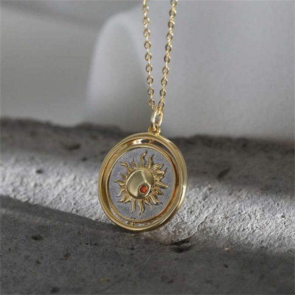 

silvology 925 sterling silver moon sun necklace original cameo double-sided friendship aesthetic fashion bali jewelry 210929