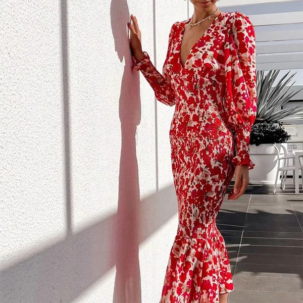 

casual dresses 2021 fall women's fashion floral print dress temperament slim maxi for women vestido elegante festa femme, Black;gray