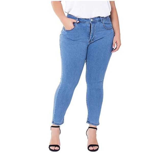 

women's jeans for women pocket high waist woman elastic plus size stretch female washed denim skinny pencil pants jg3, Blue