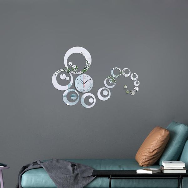 

wall clocks home creative diy acrylic mirror clock european living room bedroom 3d circle stickre decoration zb016