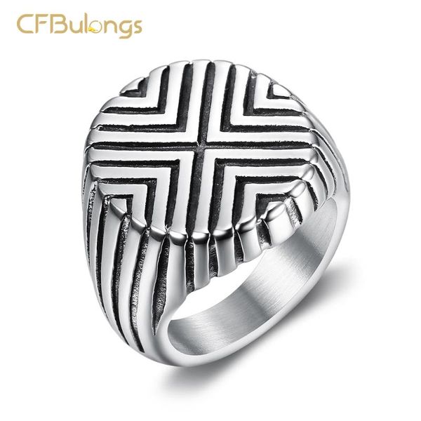 

wedding rings cfbulongs retro geometric titanium steel men's ring punk hip hop rock cool silver color motorcyclist finger party jewelry, Slivery;golden