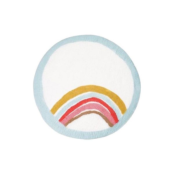 

nordic round carpet lamb wool plush thick water-absorption non-slip kid crawl soft mat rainbow pattern bedroom ground home decor carpets