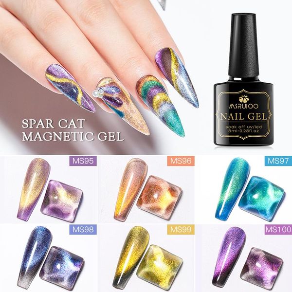 

nail gel msruioo 1 bottle 8ml colorful spar cat magnetic stick uv led soak off polish manicure varnish, Red;pink