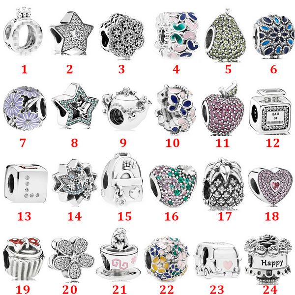 Joias de grife Pulseira de prata 925 Charm Bead fit Pandora rose Coroa Pentagrama Perfume Slide Pulseiras Contas Estilo Europeu Charms Frisado Murano