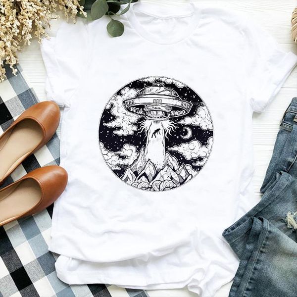 

ufo casual funny cute womens summer autumn 90s print clothes graphic, White