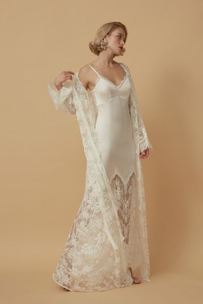 

elegant sleepwear women robe & gown sets lace bathrobe night dress illusion flower womens designer pyjamas femme lingerie two-pieces, White