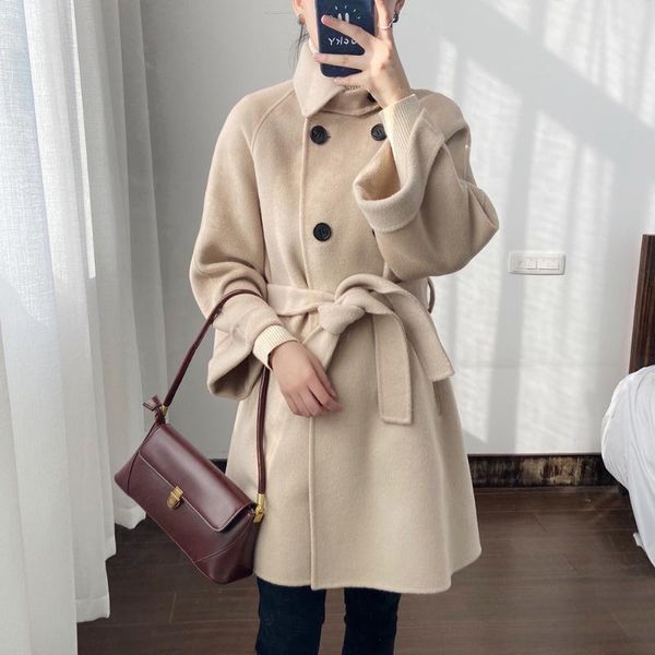 

women's wool & blends temperament commuting double faced coat type a woolen female, Black