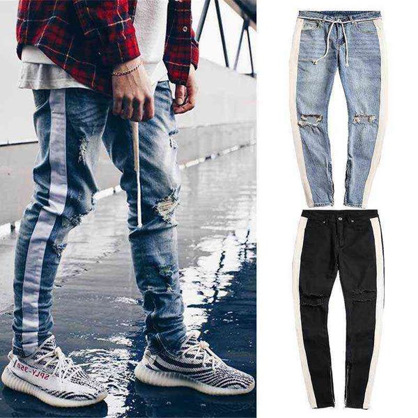 

men's jeans ins same high street white jeans with big damage knee and hol on the side, Blue