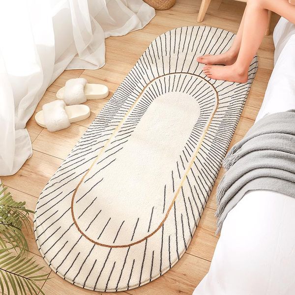 

carpets oval bedside furry rug bedroom long foot mat super soft lamb wool living room decorative carpet non-slip absorbent door