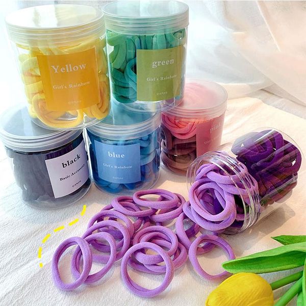 

hair accessories 50 pcs bag boxed girl color tie elastic fixed rubber band rope children gradient candy, Slivery;white