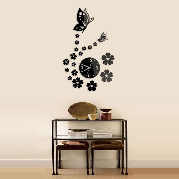 

wall clocks clock diy butterfly flower sticker hanging quartz home living room decor drop