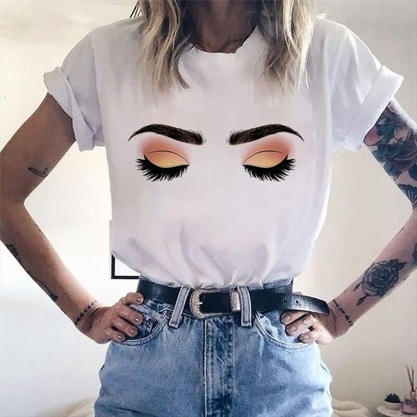 

female fashion eye shadow mens t shirt colorful fun print ladies o neck leisure summer short sleeve, White;black