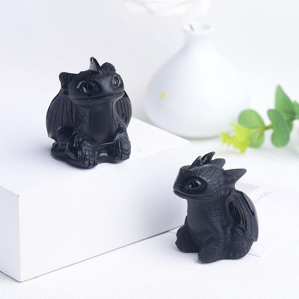 

natural obsidian hand carved toothless dragon crystal polished reiki healing stone home decoration art collection crafts decorative objects