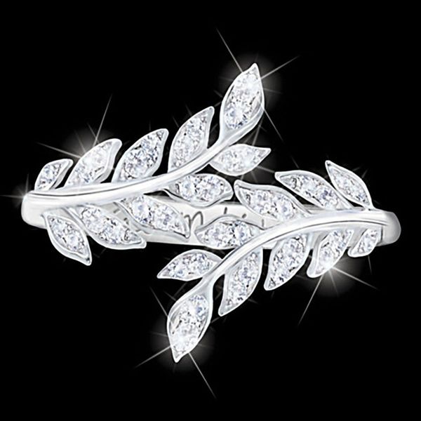 

fashion creative feather women's wedding engagement leaf ring, Silver