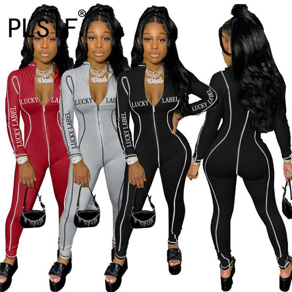 

gym clothing letter print romper woman jumpsuit ladies full sleeve overalls one piece club playsuit, White;black