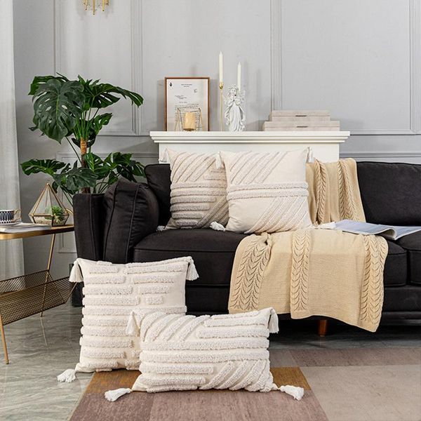 

cushion/decorative pillow 30*50/45*45cm morocco cover handmade square home decor bohemian tufted nordic style beige tassels case cushion cov