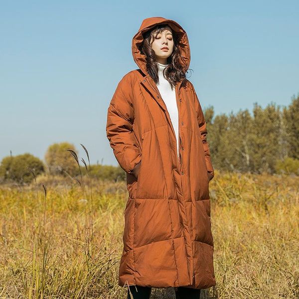 

women's trench coats winter down jacket women retro large size thicker white duck warm overcoat coat hooded ladies blended, Tan;black