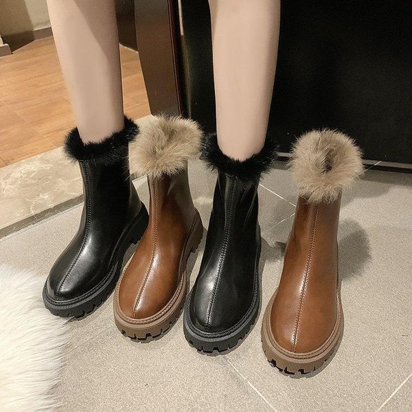 

british wind women winter boots fur ankle thick plush keep warm platform snow botas mujer f380 m0ru, Black