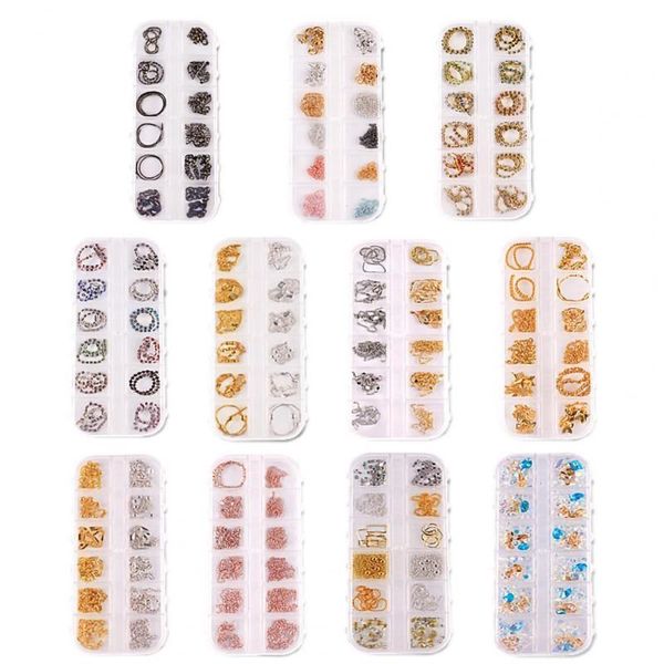 

nail art decorations 12 grids/box chain fine workmanship decorative alloy fingernail ornament for personal use, Silver;gold