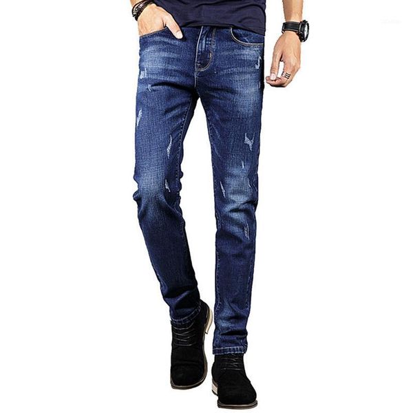 

men jeans comfortable slim cotton pants fashion elastic men's, Blue