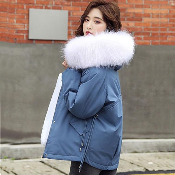 

women's down & parkas fur collar hooded coat outwear jacket female students 2021 winter loose heavy hair thick 915, Black