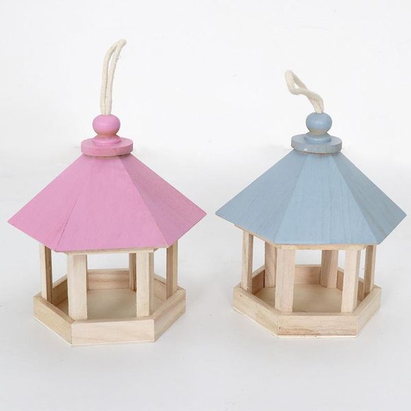 

large capacity wild bird feed dispenser wooden feeder house with roof home garden yard decoration hexagon shape cages