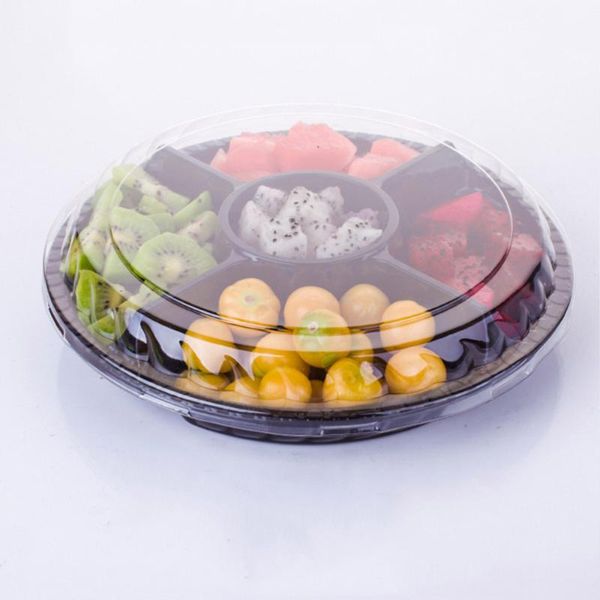 

disposable 5 compartment storage containers round salad fruits box with lids take out