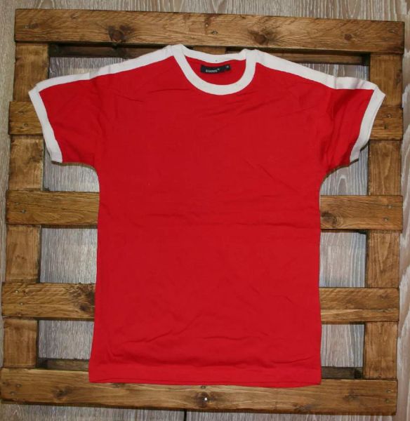 

neutral shirt short sleeve red with piping white hanes, White;black